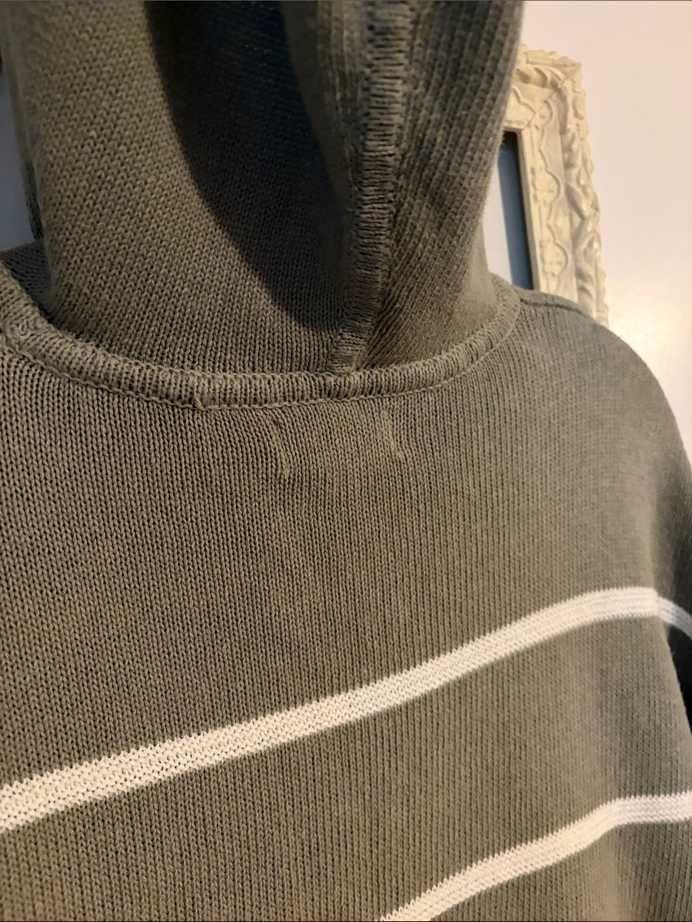 C&C CALIFORNIA | Linen Olive & White Striped Knit Hoodie Sweater - Picture 10 of 14